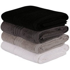 Ensemble de 4 serviettes a main - 50 x 90 cm - Blanc, Gris, Anthracite