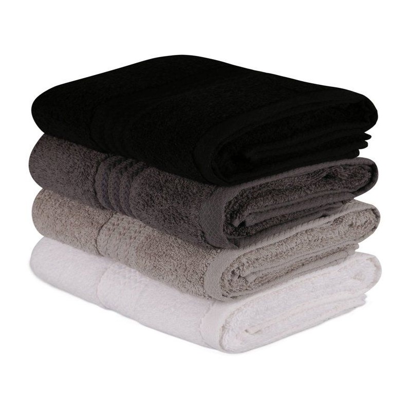 Ensemble de 4 serviettes a main - 50 x 90 cm - Blanc, Gris, Anthracite