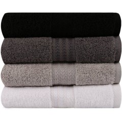 Ensemble de 4 serviettes a main - 50 x 90 cm - Blanc, Gris, Anthracite, Noir