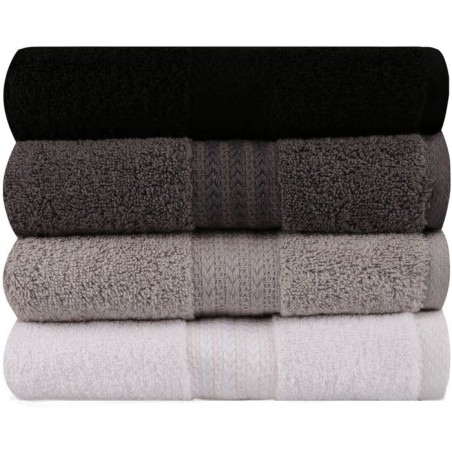 Ensemble de 4 serviettes a main - 50 x 90 cm - Blanc, Gris, Anthracite, Noir