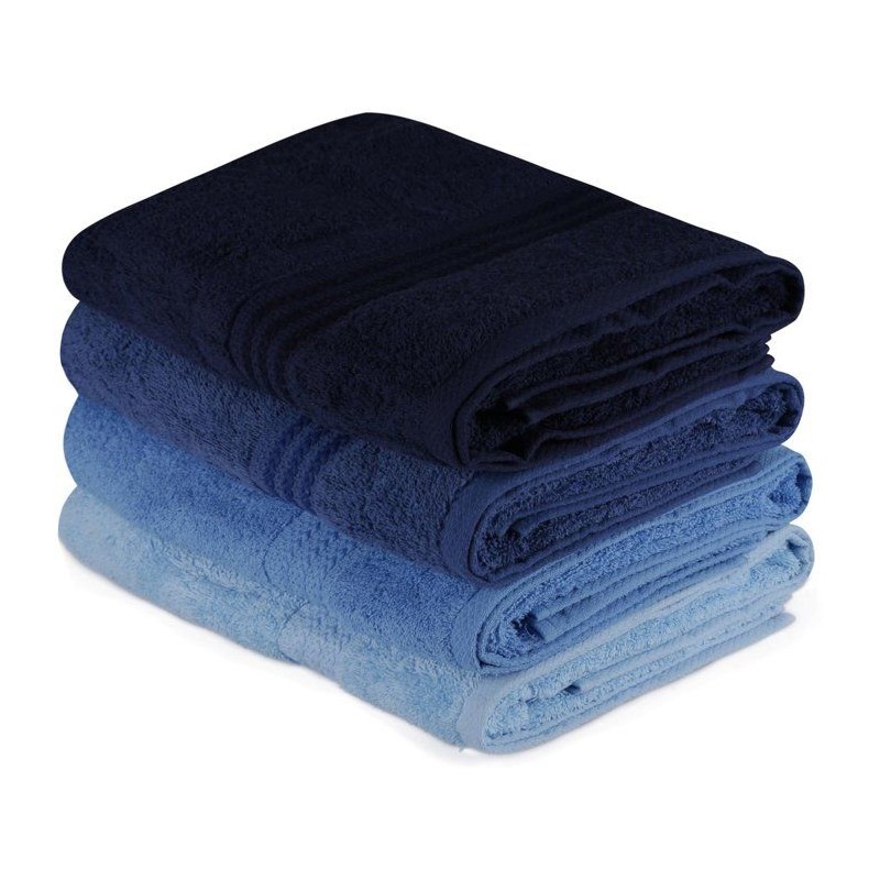 Ensemble de 4 serviettes de bain - 70 x 140 cm - Bleu