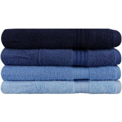 Ensemble de 4 serviettes de bain - 70 x 140 cm - Bleu