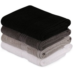Ensemble de 4 serviettes de bain - 70 x 140 cm - Blanc, Gris, Gris fon