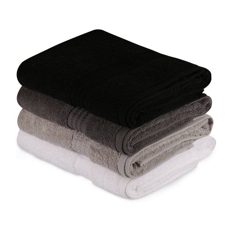 Ensemble de 4 serviettes de bain - 70 x 140 cm - Blanc, Gris, Gris fon