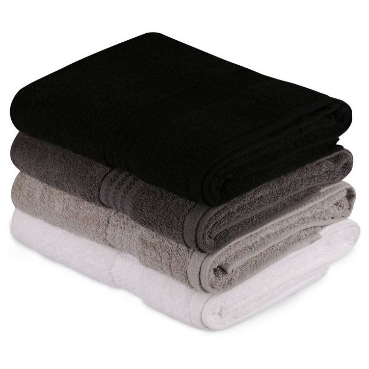 Ensemble de 4 serviettes de bain - 70 x 140 cm - Blanc, Gris, Gris foncé, Noir