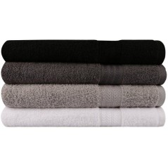 Ensemble de 4 serviettes de bain - 70 x 140 cm - Blanc, Gris, Gris foncé, Noir