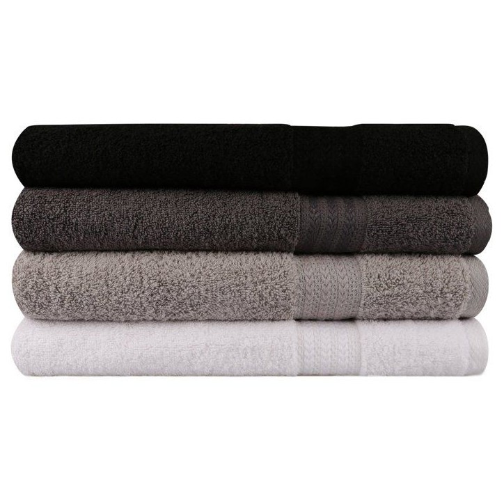Ensemble de 4 serviettes de bain - 70 x 140 cm - Blanc, Gris, Gris foncé, Noir
