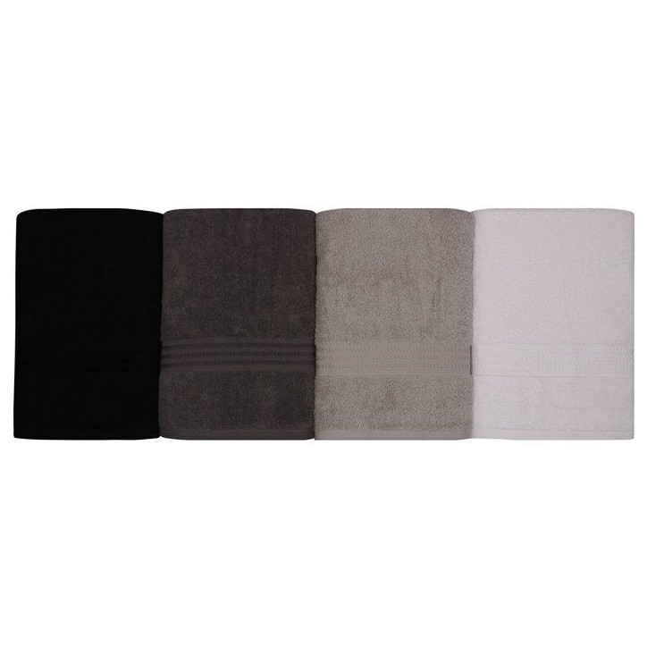 Ensemble de 4 serviettes de bain - 70 x 140 cm - Blanc, Gris, Gris foncé, Noir