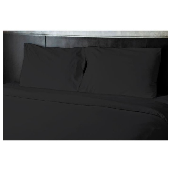 Lot de 2 taies d'oreiller - HOME LINGE PASSION - Microfibre 82 g - 50 x 70 cm - Noir