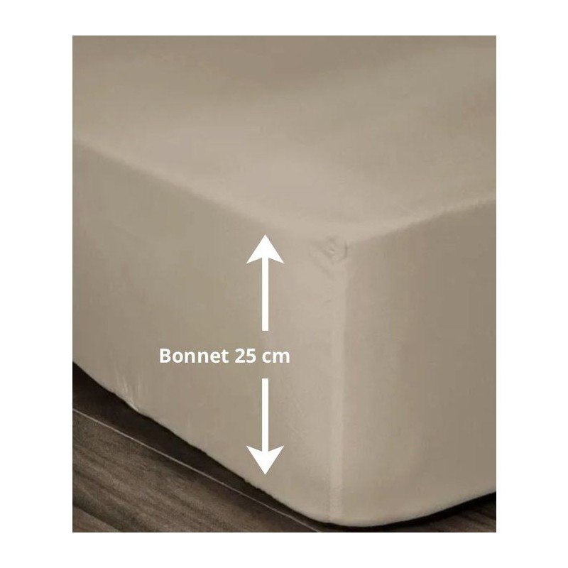 LOVELY HOME Drap Housse 100% coton 180x200x25 cm - Beige