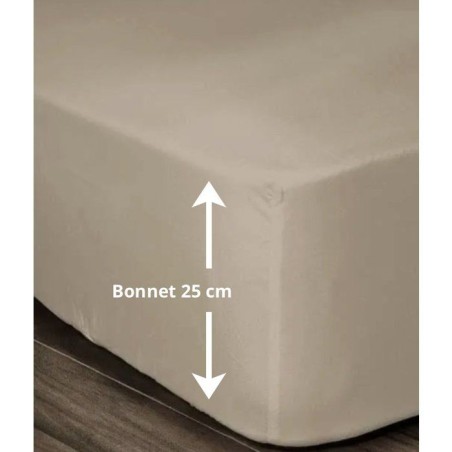 LOVELY HOME Drap Housse 100% coton 180x200x25 cm - Beige