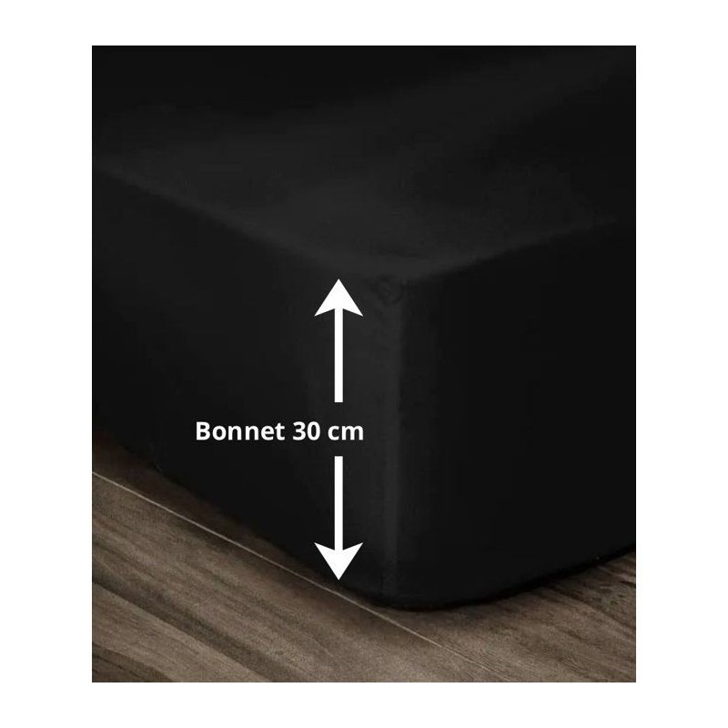 LOVELY HOME Drap Housse 100% coton 180x200x30 cm noir