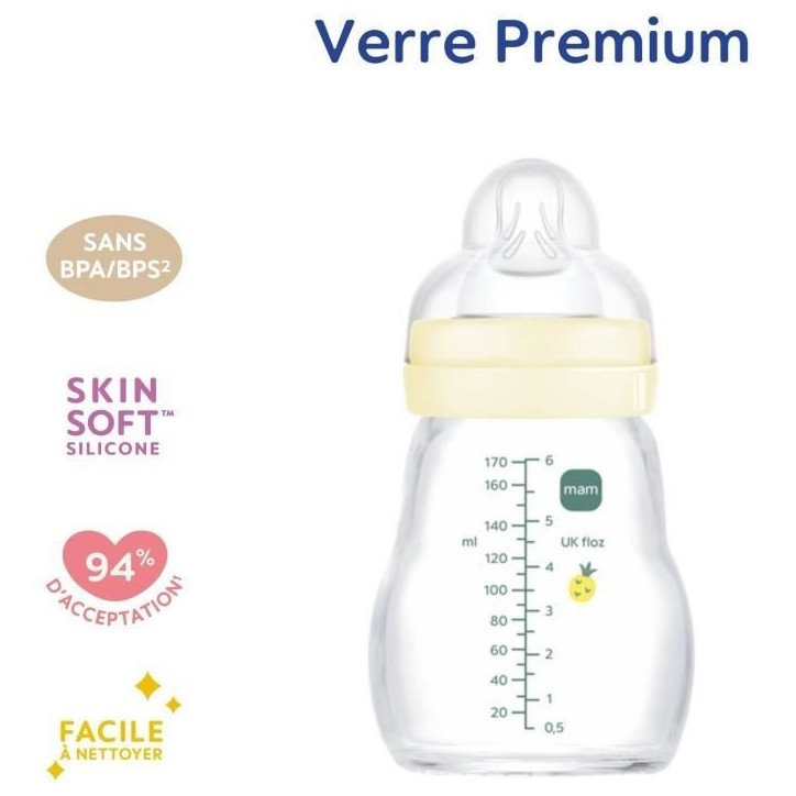 MAM Biberon Verre +0m Hérisson Blanc 170ml MAM Biberon Verre +0m Hérisson Blanc 170ml