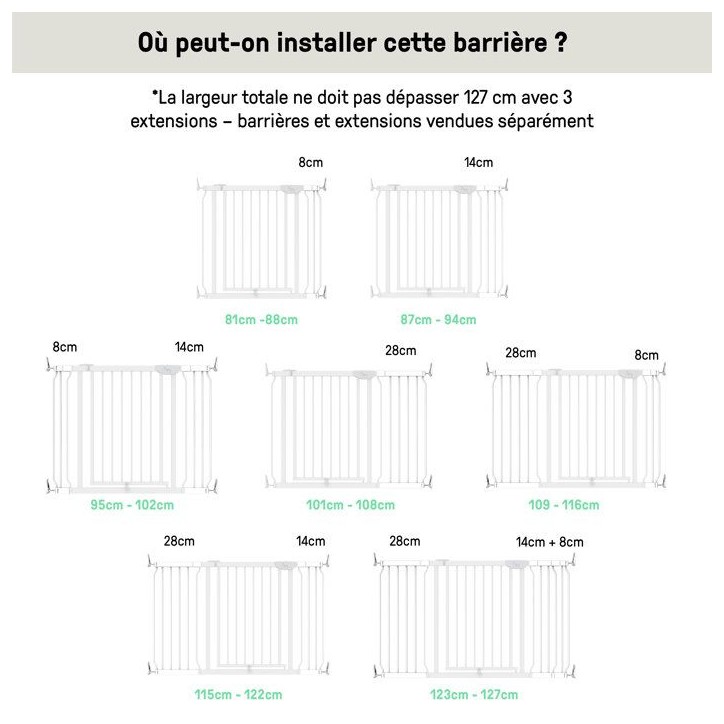 INGENUITY Barriere de sécurité sans perçage- Easy Install- de 73 a 80 cm - pression, sans vis ni perçage, enfant, bebe, esca