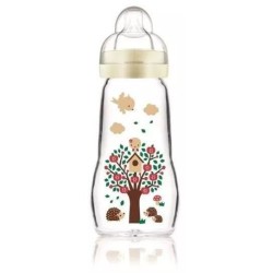 Biberon en verre MAM Hérisson Blanc 260ml - 0 a 6 mois - Tétine Déb