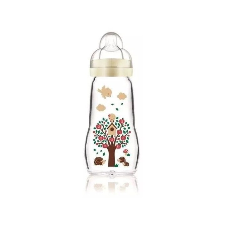 Biberon en verre MAM Hérisson Blanc 260ml - 0 a 6 mois - Tétine Débit 2 Biberon en verre MAM Hérisson Blanc 260ml - 0 a 6 mois - Tétine Débit 2