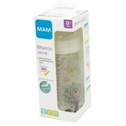 Biberon en verre MAM Hérisson Blanc 260ml - 0 a 6 mois - Tétine Déb