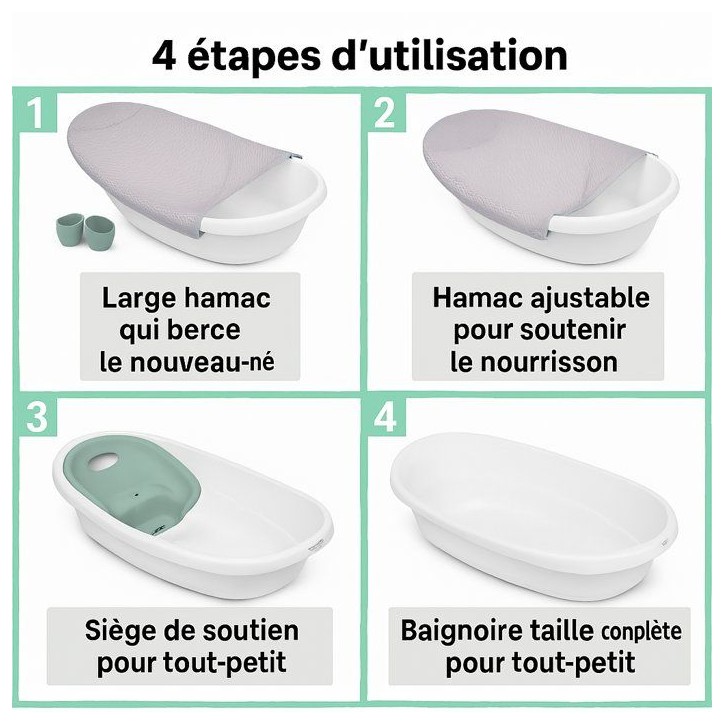 INGENUITY Baignoire bébé évolutive, extra-large avec transat bébé hamac en tissu doux et support bébé assis de 0 a 24 moi INGENUITY Baignoire bébé évolutive, extra-large avec transat bébé hamac en tissu doux et support bébé assis de 0 a 24 moi