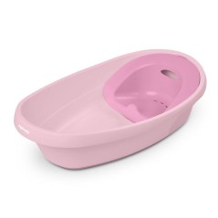 INGENUITY Baignoire bébé évolutive rose, extra-large, transat bébé hamac en tissu, support bébé assis, 2 jeux d'eau de 0