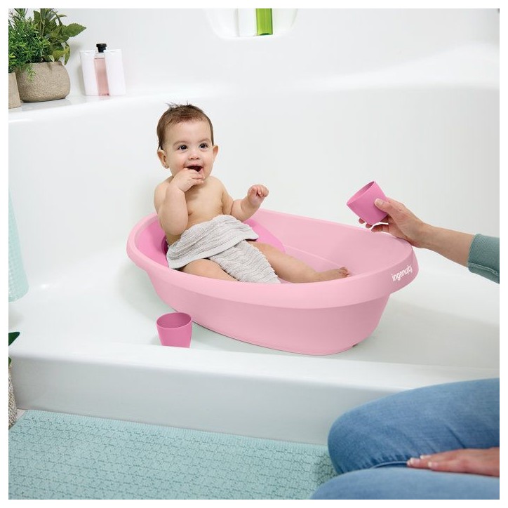 INGENUITY Baignoire bébé évolutive rose, extra-large, transat bébé hamac en tissu, support bébé assis, 2 jeux d'eau de 0 INGENUITY Baignoire bébé évolutive rose, extra-large, transat bébé hamac en tissu, support bébé assis, 2 jeux d'eau de 0