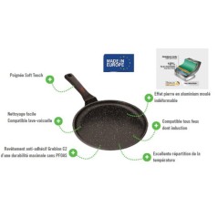 Poele a crepes - INOXIBAR - Ø 26 cm - Anti-adhésif - Tous feux dont induction - Noir