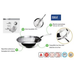 Poele - INOXIBAR - Ø 28 cm - Manche ergonomique - Tous feux dont indu