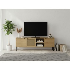 Meuble TV INTI - Chene - 3 portes, 2 niches - 164 x 35 x 50 cm