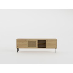 Meuble TV INTI - Chene - 3 portes, 2 niches - 164 x 35 x 50 cm