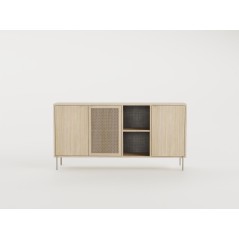 Buffet INTI - Coloris Chene Nordic Clair - 3 portes, 2 niches - 164 x