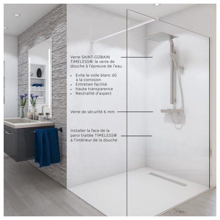 Paroi de douche - AURYS - BALEARES - Verre Timesless clair 6 mm - L.198 x l.100 cm