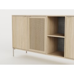 Buffet INTI - Coloris Chene Nordic Clair - 3 portes, 2 niches - 164 x 44 x 80 cm