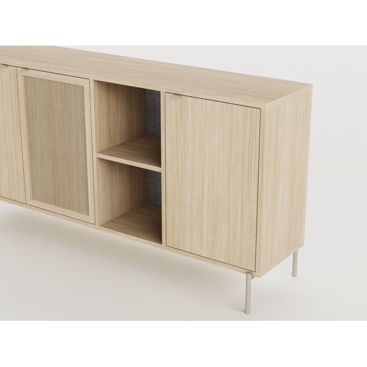 Buffet INTI - Coloris Chene Nordic Clair - 3 portes, 2 niches - 164 x 44 x 80 cm Buffet INTI - Coloris Chene Nordic Clair - 3 portes, 2 niches - 164 x 44 x 80 cm