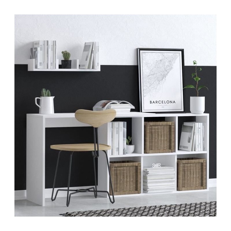 Bureau d'étude élégant - JACK - Blanc / Chene - 145 x 74 x 45 cm