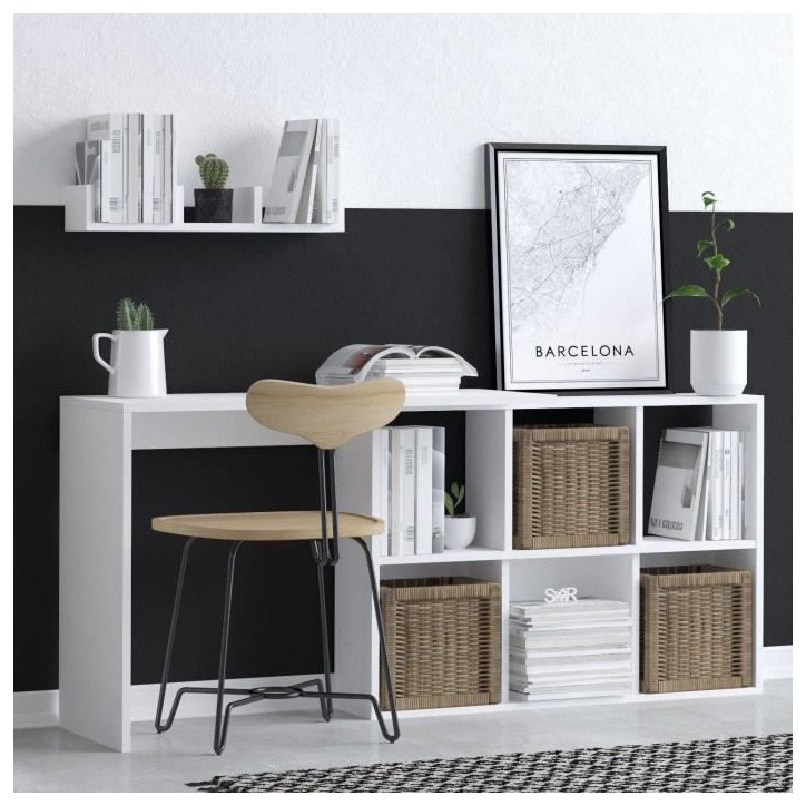 Bureau d'étude élégant - JACK - Blanc / Chene - 145 x 74 x 45 cm Bureau d'étude élégant - JACK - Blanc / Chene - 145 x 74 x 45 cm