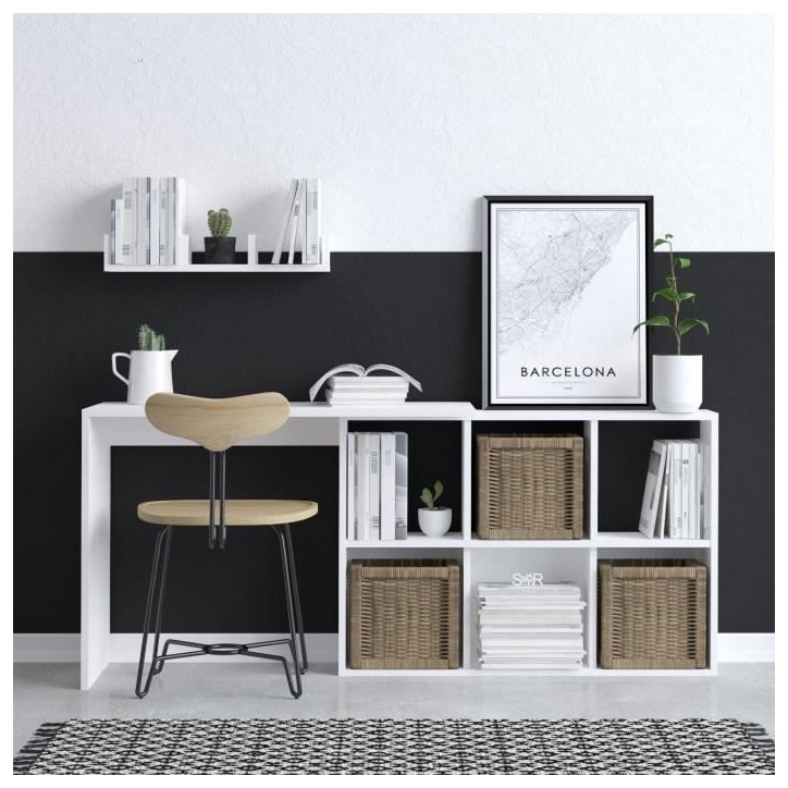 Bureau d'étude élégant - JACK - Blanc / Chene - 145 x 74 x 45 cm Bureau d'étude élégant - JACK - Blanc / Chene - 145 x 74 x 45 cm