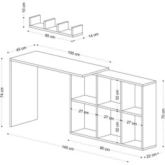 Bureau d'étude élégant - JACK - Blanc / Chene - 145 x 74 x 45 cm