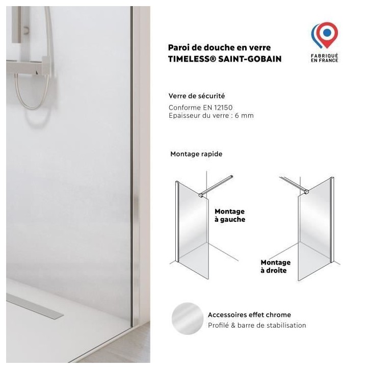 Paroi de douche - AURYS - BALEARES - Verre Timesless clair 6 mm - L.198 x l.100 cm