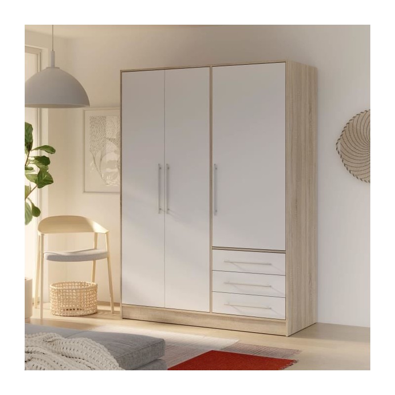 Armoire - Bois aggloméré chene et blanc - Contemporain - Chambre - L