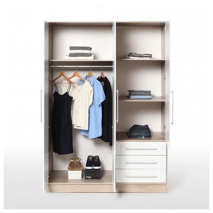Armoire - Bois aggloméré chene et blanc - Contemporain - Chambre - L 144,6 cm