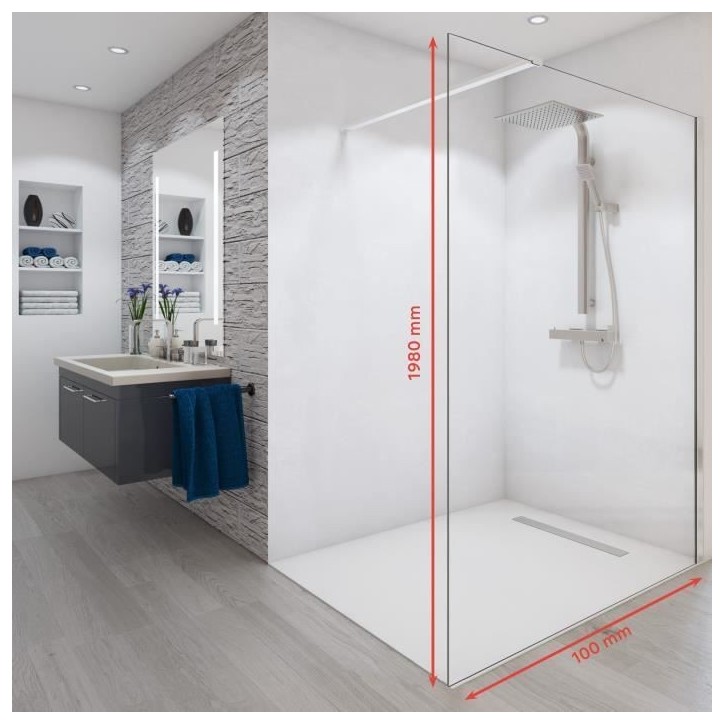 Paroi de douche - AURYS - BALEARES - Verre Timesless clair 6 mm - L.198 x l.100 cm