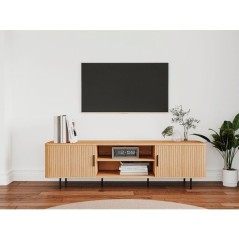 Meuble TV KAJSA - Chene & Noir - 160 x 40 x 45 cm