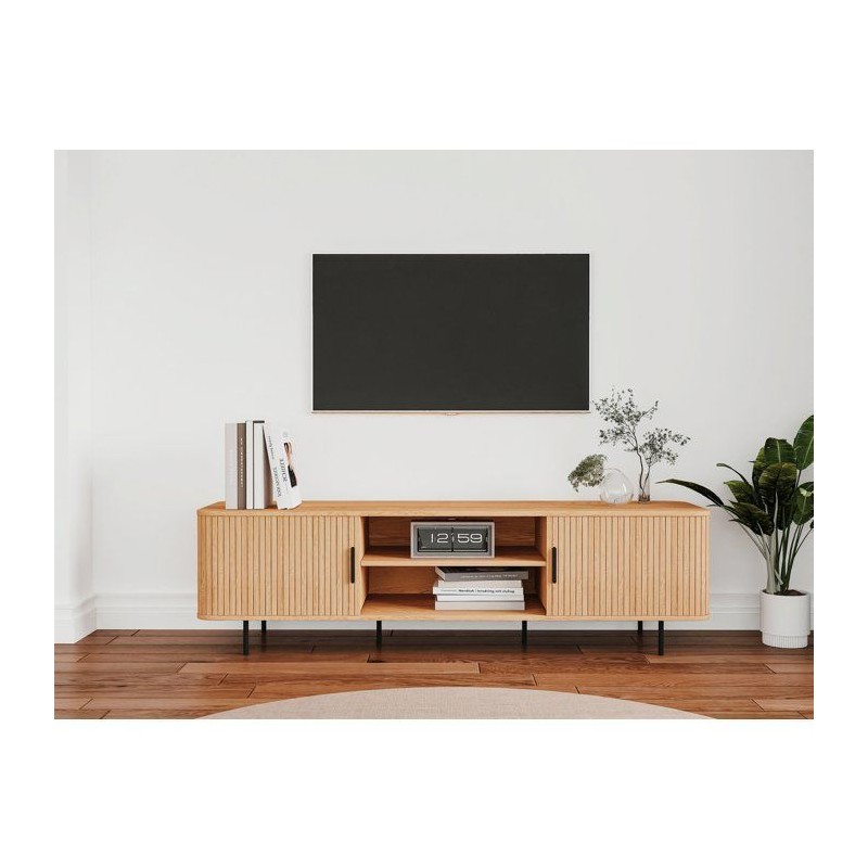 Meuble TV KAJSA - Chene & Noir - 160 x 40 x 45 cm