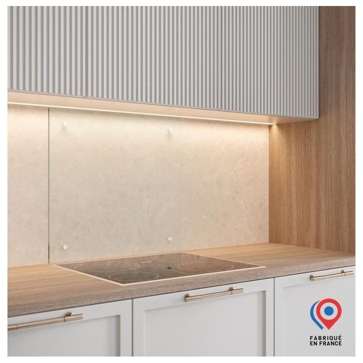 Crédence - Fond de hotte - AURYS - Verre - Transparent - 600*450 - 6 mm - 4 trous