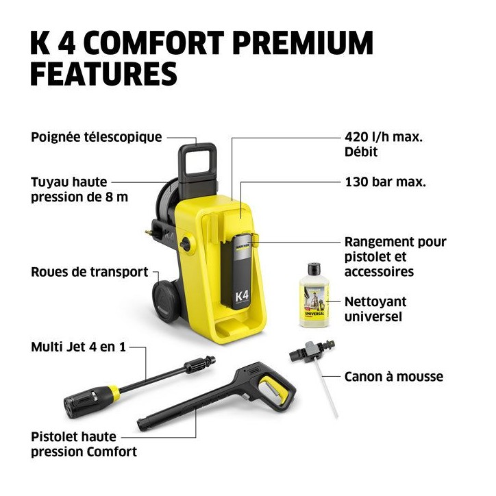 Nettoyeur haute pression KARCHER K 4 Comfort Premium - 420 L/h - 1800 W - 130 bar
