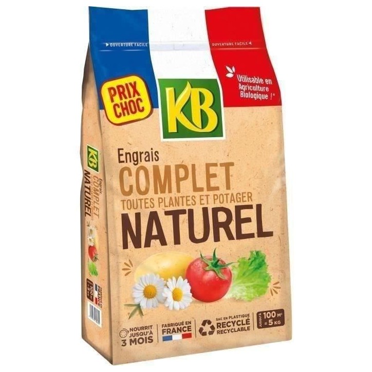 Engrais Complet Universel KB KBCOMP5 - 5kg - Nourrit jusqu'a 3 mois - Jusqu'a 100m² fertilisés Engrais Complet Universel KB KBCOMP5 - 5kg - Nourrit jusqu'a 3 mois - Jusqu'a 100m² fertilisés
