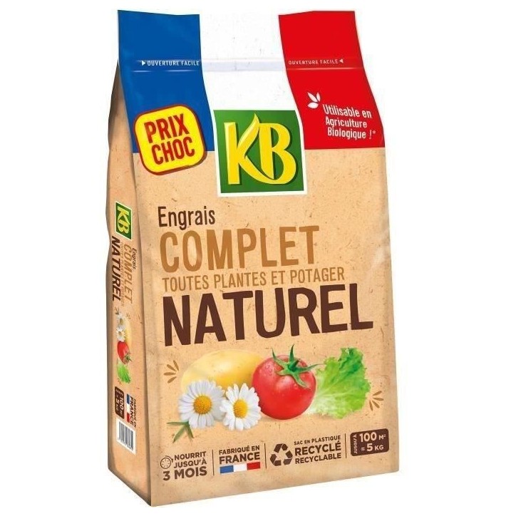 Engrais Complet Universel KB KBCOMP5 - 5kg - Nourrit jusqu'a 3 mois - Jusqu'a 100m² fertilisés Engrais Complet Universel KB KBCOMP5 - 5kg - Nourrit jusqu'a 3 mois - Jusqu'a 100m² fertilisés