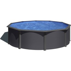 GRE - Kit Piscine hors sol acier ronde grise anthracite - Ø370 x H122