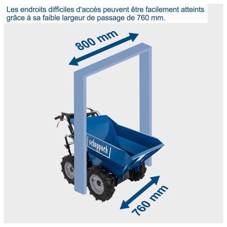 Benne basculante motorisé SCHEPPACH DP3000 charge max 300 kg - 5.6CV - 196CC