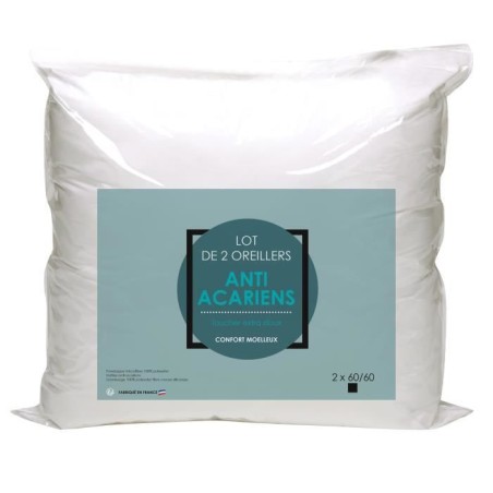 Lot de 2 Oreillers Microfibre - BLANREVE - Anti-Acariens - 60 x 60 cm