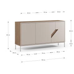 Buffet LILOU - Chene Artisan & Creme - 3 portes - 150 x 40 x 80 cm